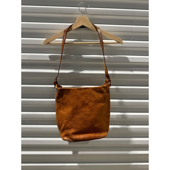 Il Bisonte Tan Leather Crossbody Bag Wanny Di Filippo Made in Italy Plaid Lining - Picture 5 of 7